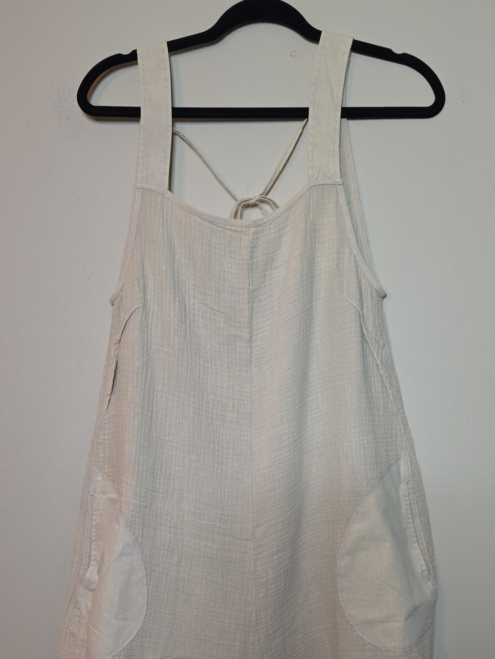 Zenana Double Gauze Washed Wide Leg Overalls Patch Pockets Sand Beige - Picture 7 of 8